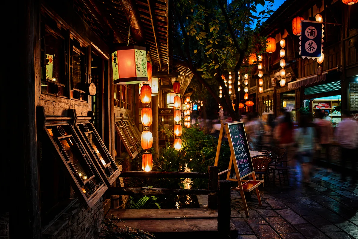 Jinli Street Lanterns And Shops In Chengdu