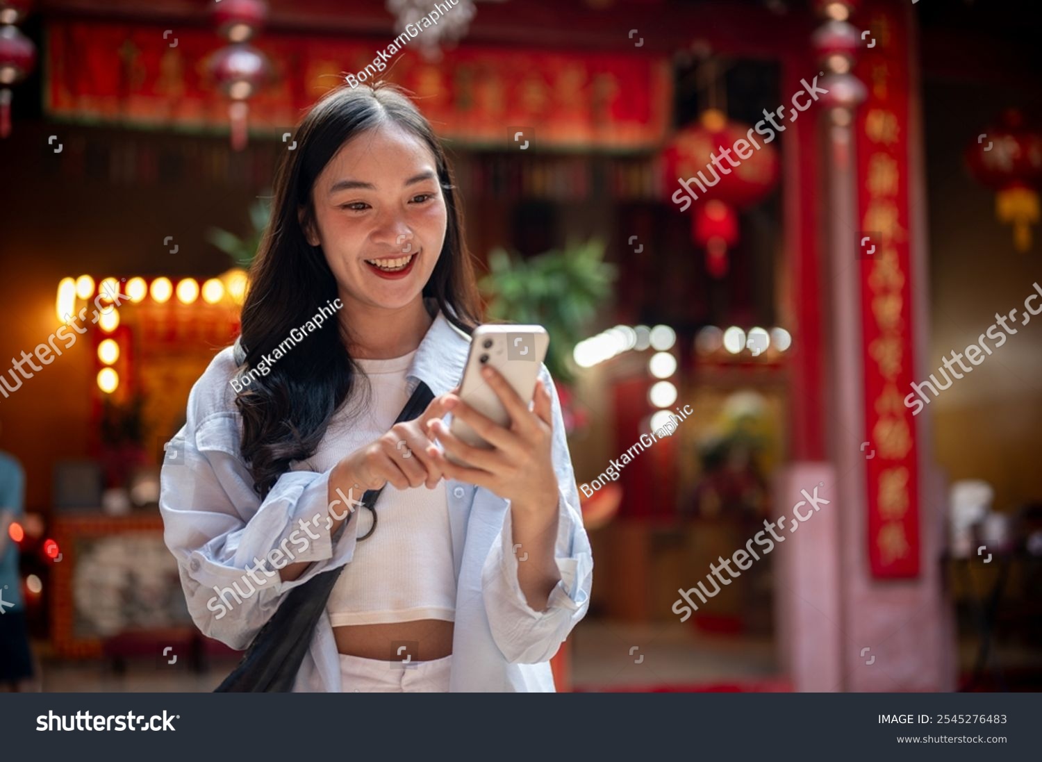 Tourist using phone in China